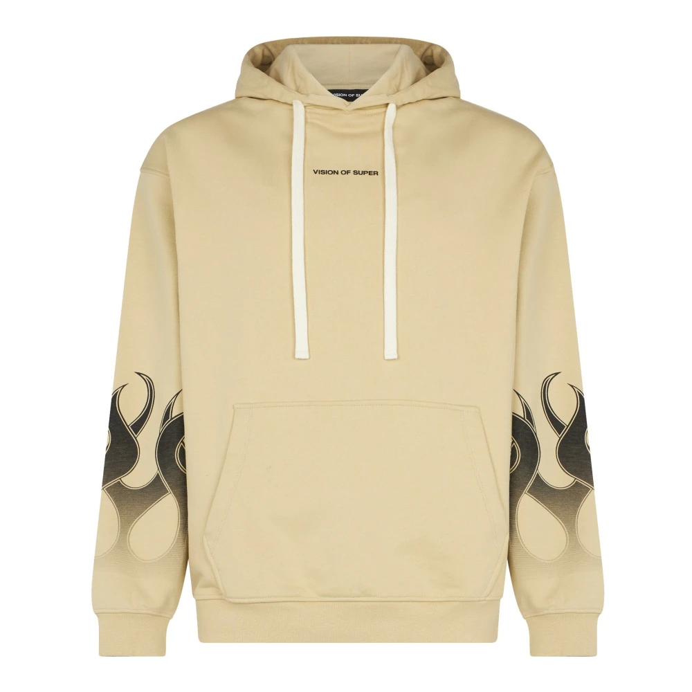 Vision Of Super Men's Beige Hoodies, Xl, Flames Hoodie Sand/Black