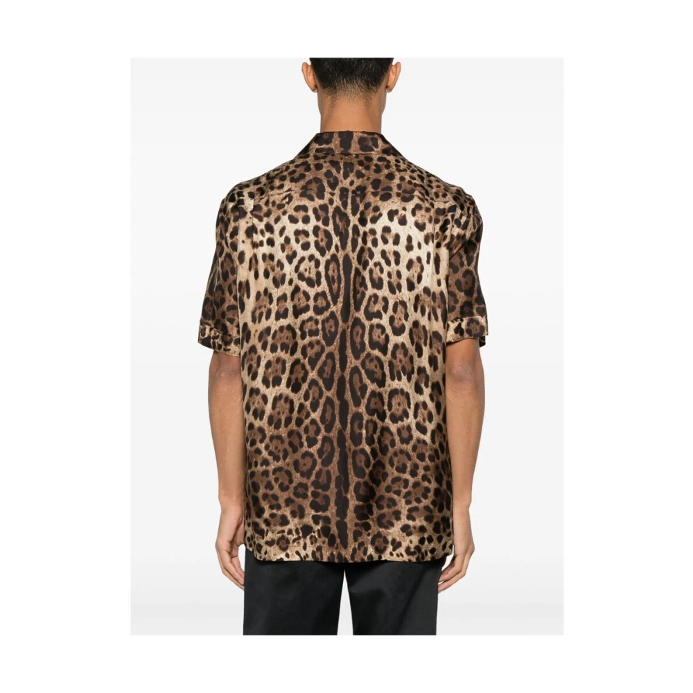 Dolce & Gabbana Animalier Bruine Shirt met Voorknoop Brown Heren