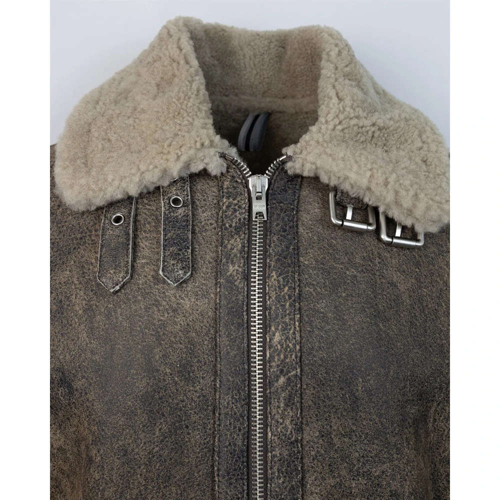 Dfour Shearling Rits Bruine Jas Brown Heren