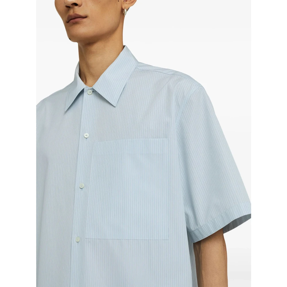 Jil Sander Blauw Gestreept Katoenen Overhemd Blue Heren