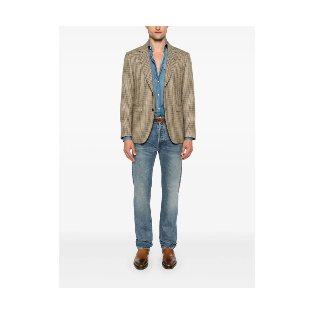 Reveres 1949 Wollen Houndstooth Jas Beige Heren