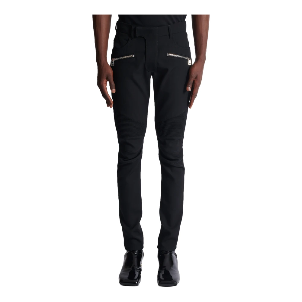 Balmain Op maat gemaakte motorbroek in stretch graan de poudre Black Heren