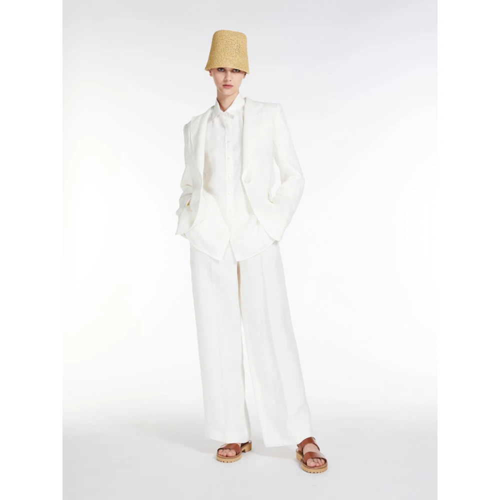 Max Mara Witte Linnen Wijde Broek White Dames