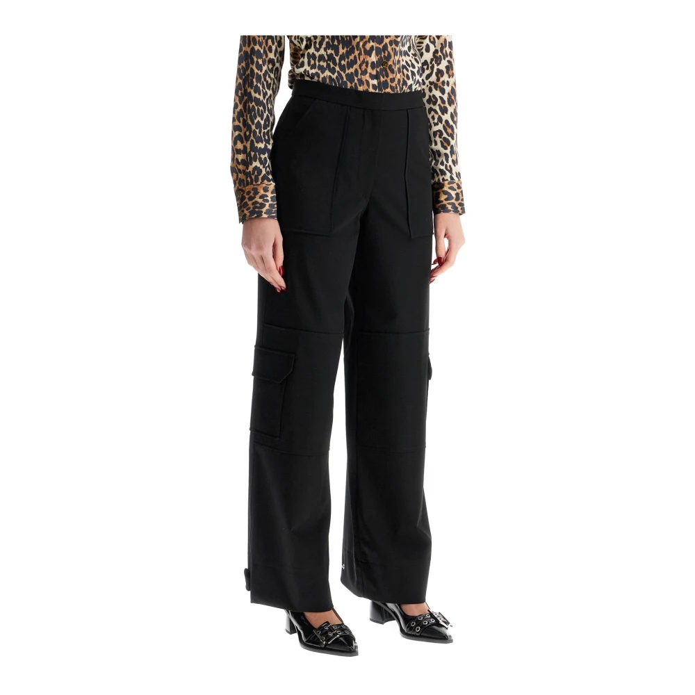 Ganni Verstelbare Twill Cargo Broek Black Dames