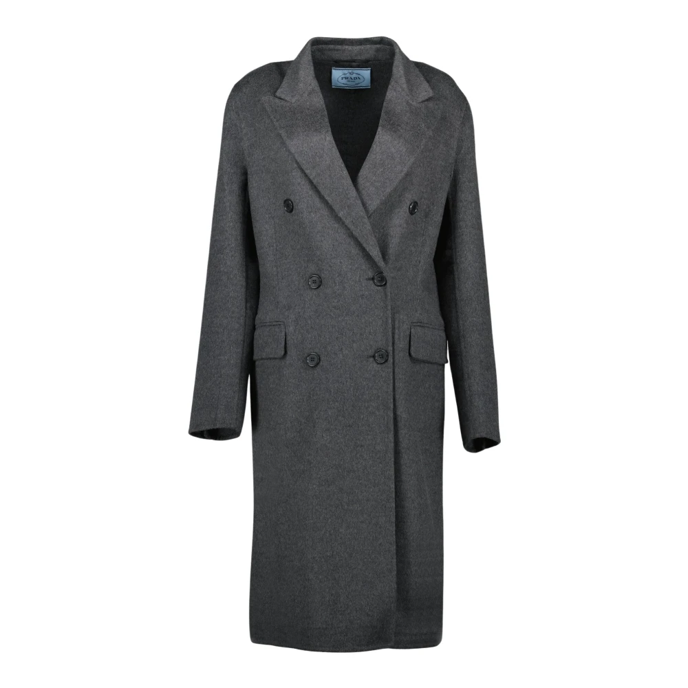 Prada Gray Long Wool Coat- Elegant Style - Female - Double-Breasted Coats - S - Coats