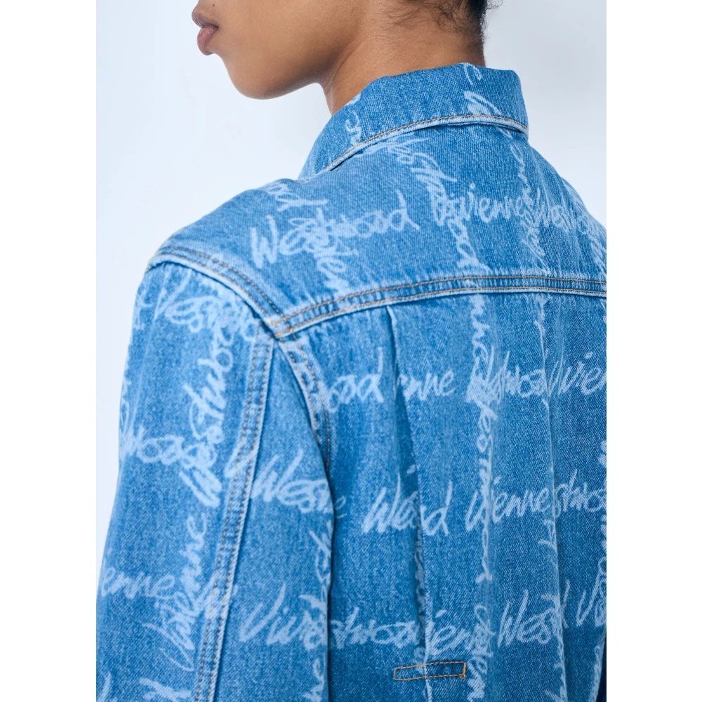 Vivienne Westwood Logo Denim Cropped Jacket Blue Dames