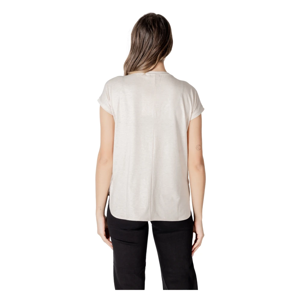 Ichi Beige V-Hals Korte Mouw T-Shirt Beige Dames