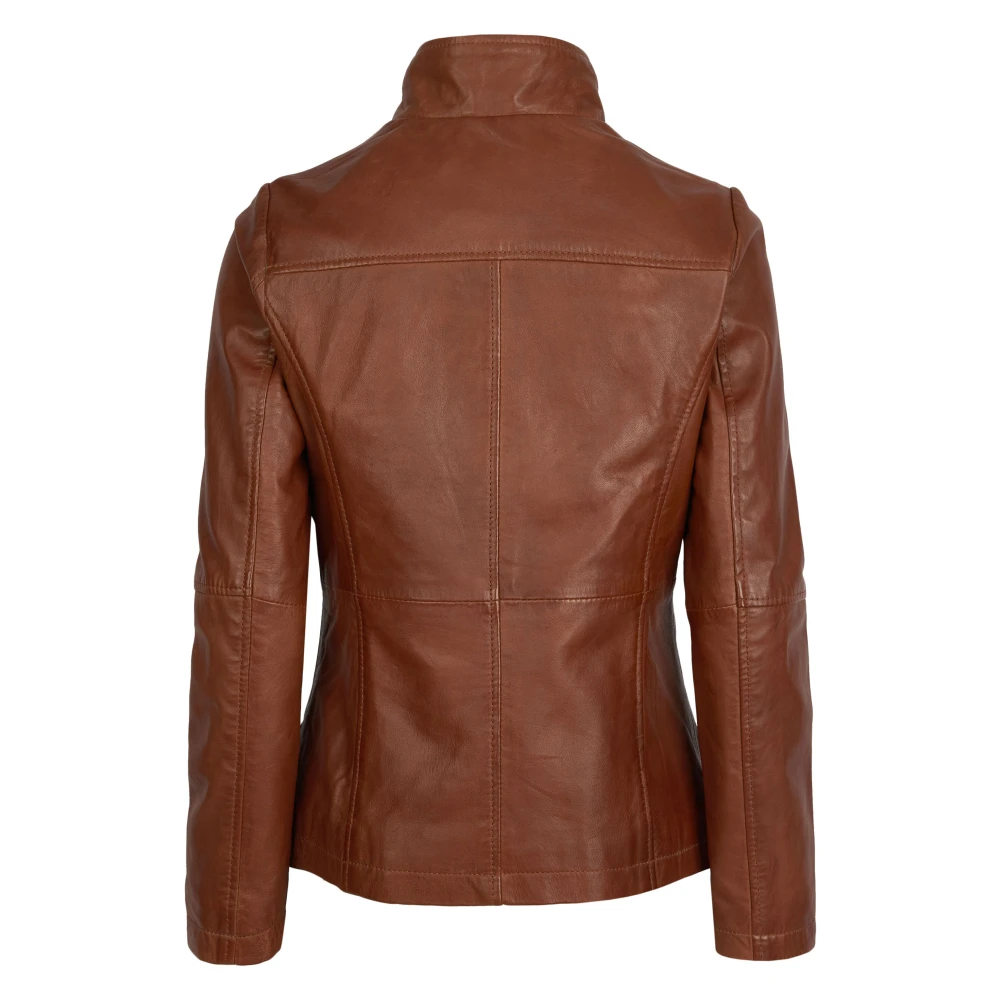 Bugatti Elegante leren jas met opstaande kraag Brown Dames