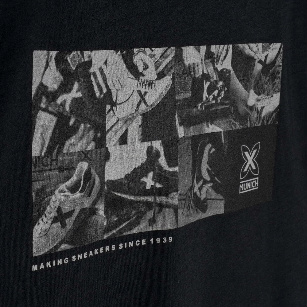 Munich Gedrukt T-shirt Casual Stijl Vintage Look Black Heren