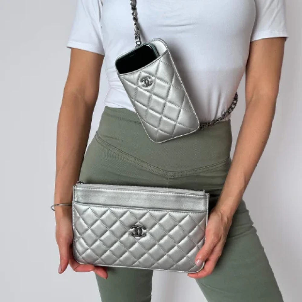 Chanel Vintage Pre-owned Leather chanel-bags Gray Dames