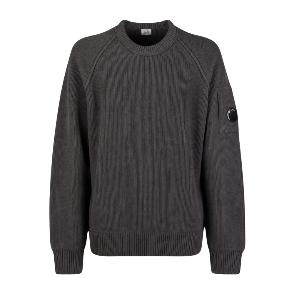 C.p. Company Chenille Cotton Lens Crewneck Jumper - Male - Round-Neck Knitwear - Gray - Xl - Knitwear