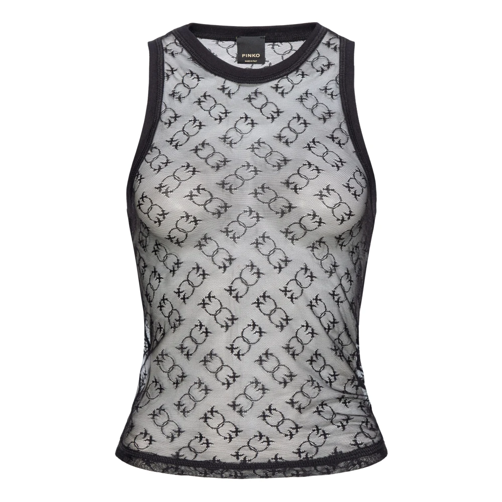 Pinko Kanten Logo Monogram Mouwloze Top Black Dames