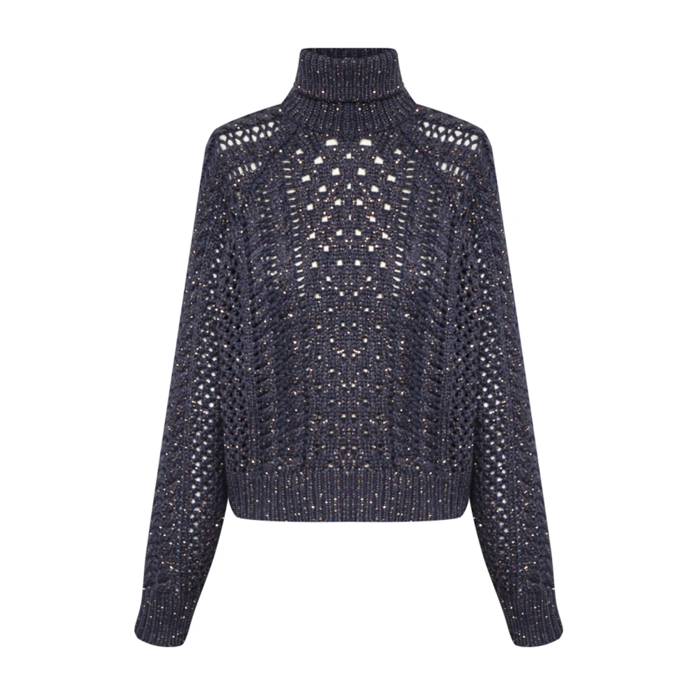 BRUNELLO CUCINELLI Paillet Turtleneck Sweater Blue Dames