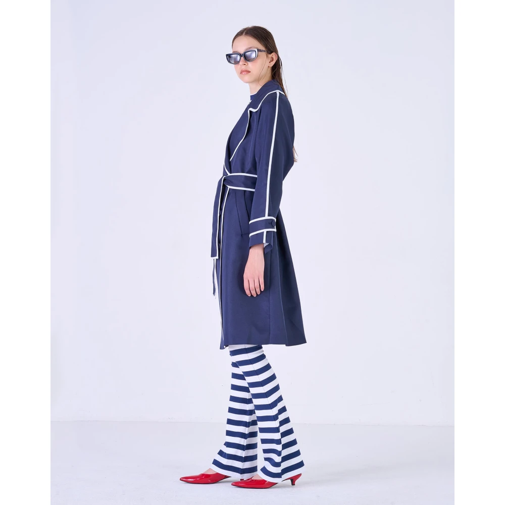 Silvian Heach Trenchcoat met Contrasterende Randen Blue Dames