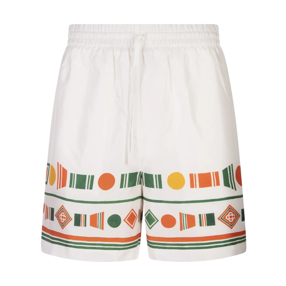 Casablanca Witte zijden shorts met kleurrijke print White Heren