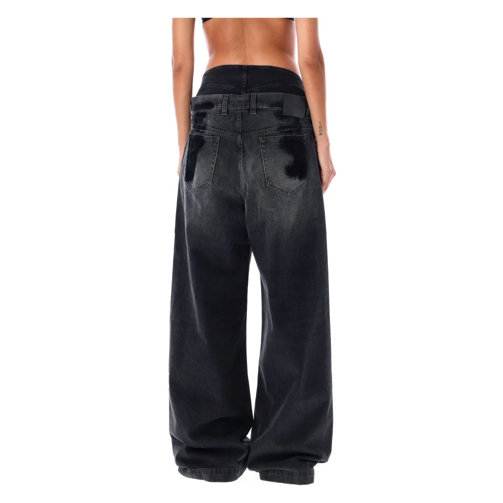 The Attico Zwarte Double Waist Jeans Black Dames