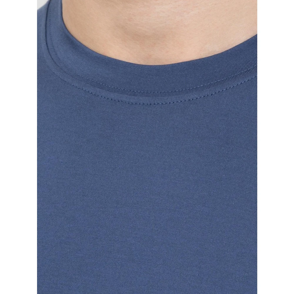 BRUNELLO CUCINELLI Indigo Blauw Katoenen T-shirt Basic Fit Blue Heren