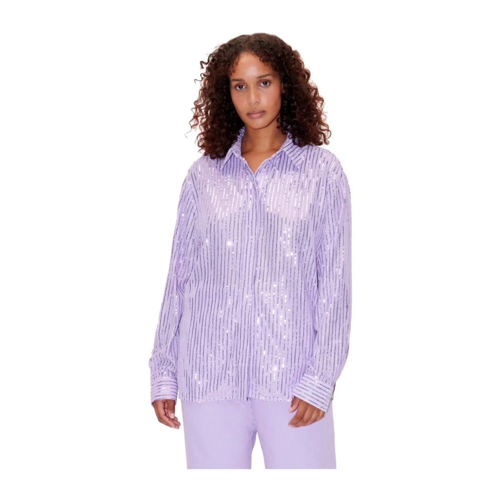 Stine Goya Lila Paillet Applicatie Oversized Shirt Purple Dames