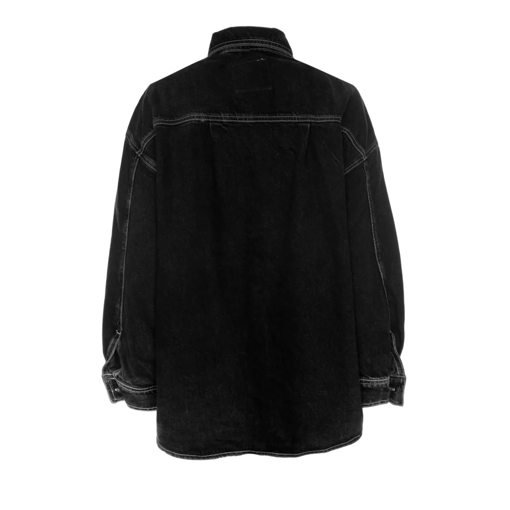 American vintage Denim Oversized Blouse met Zakken Gray Dames