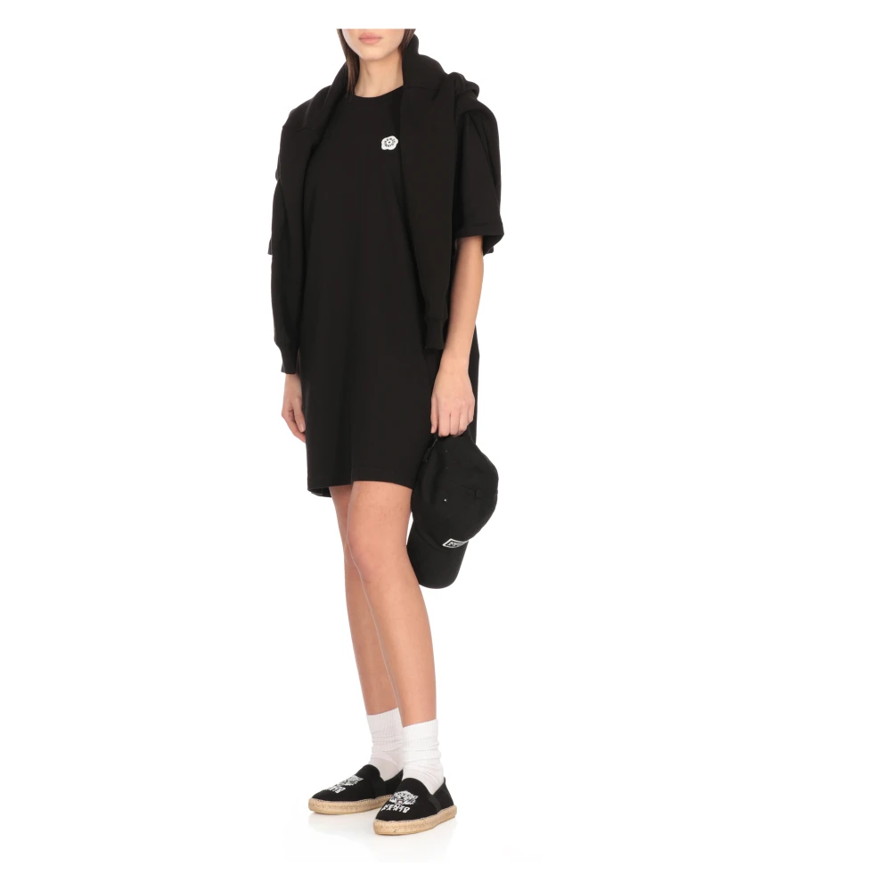 Kenzo Zwarte Katoenen Jurk met Boke Bloem Black Dames