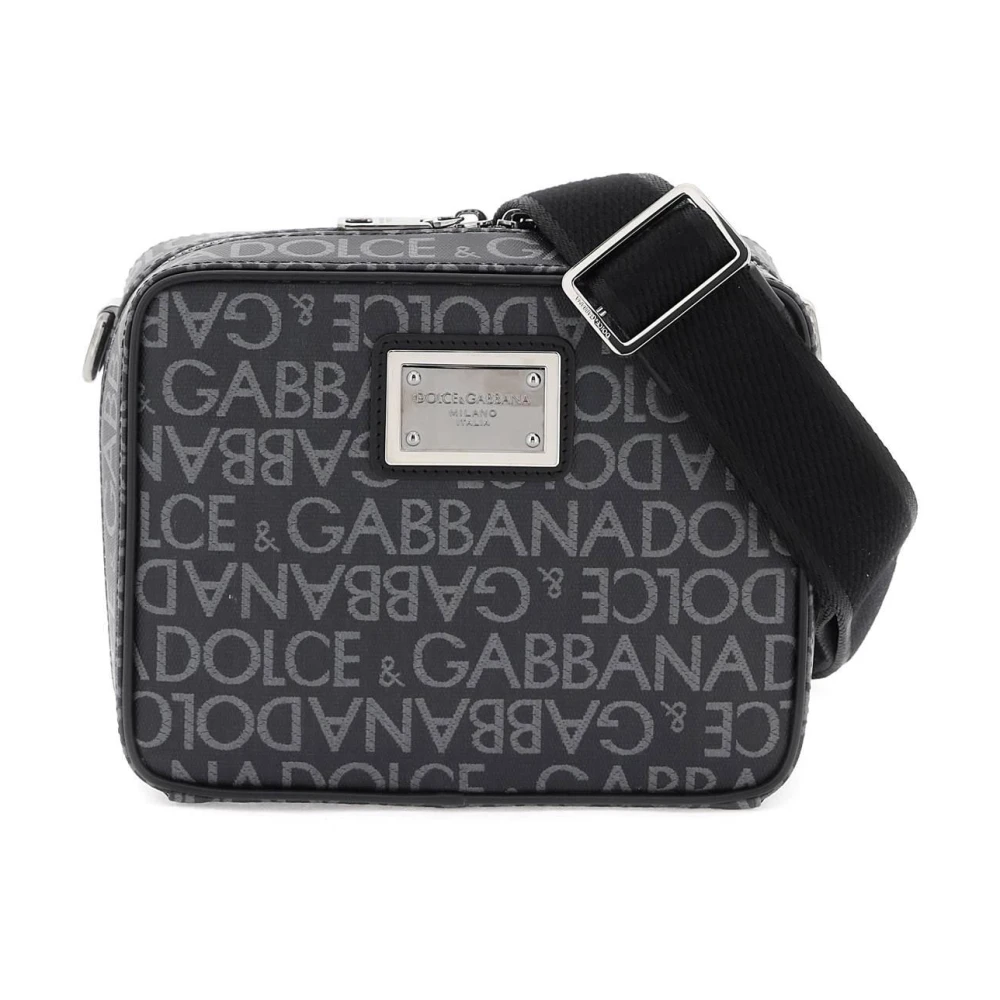 Dolce & Gabbana Gecoate Jacquard Messenger Tas Gray Heren