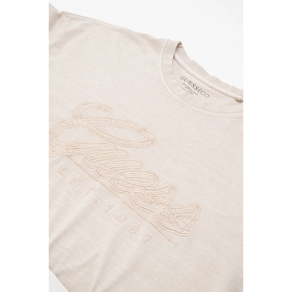 Guess Geborduurd logo katoenen T-shirt Beige Dames