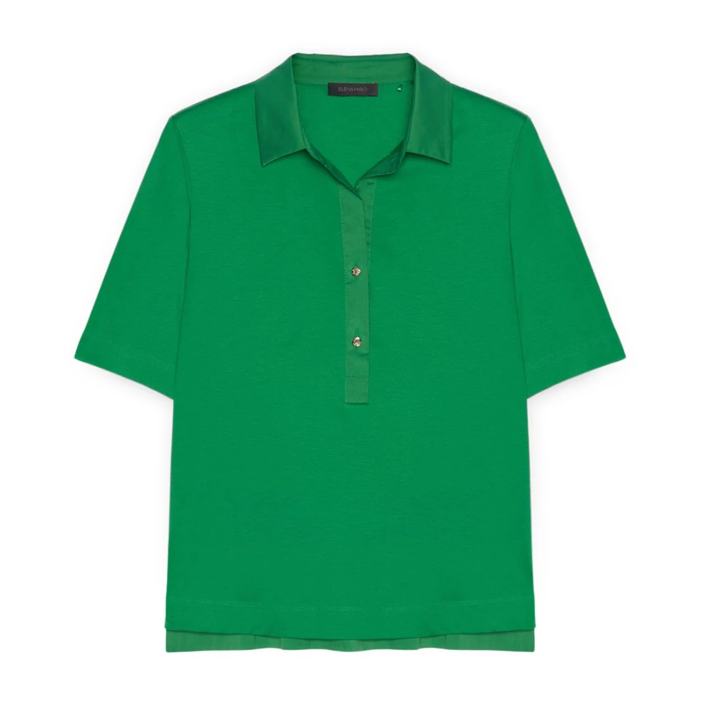 Elena Mirò Satin Krage T-shirt med Metallknappar Green, Dam