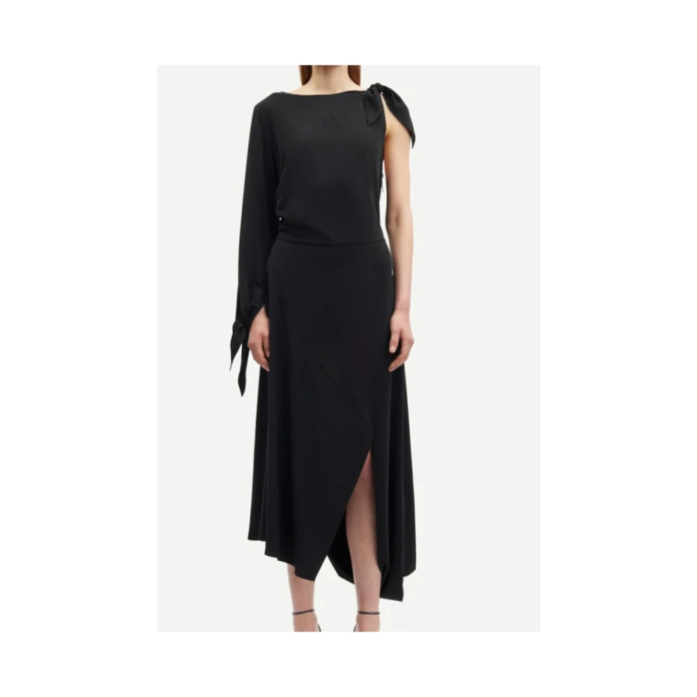 Samsøe Asymmetrische Lange Jurk met Overslagrok Black Dames