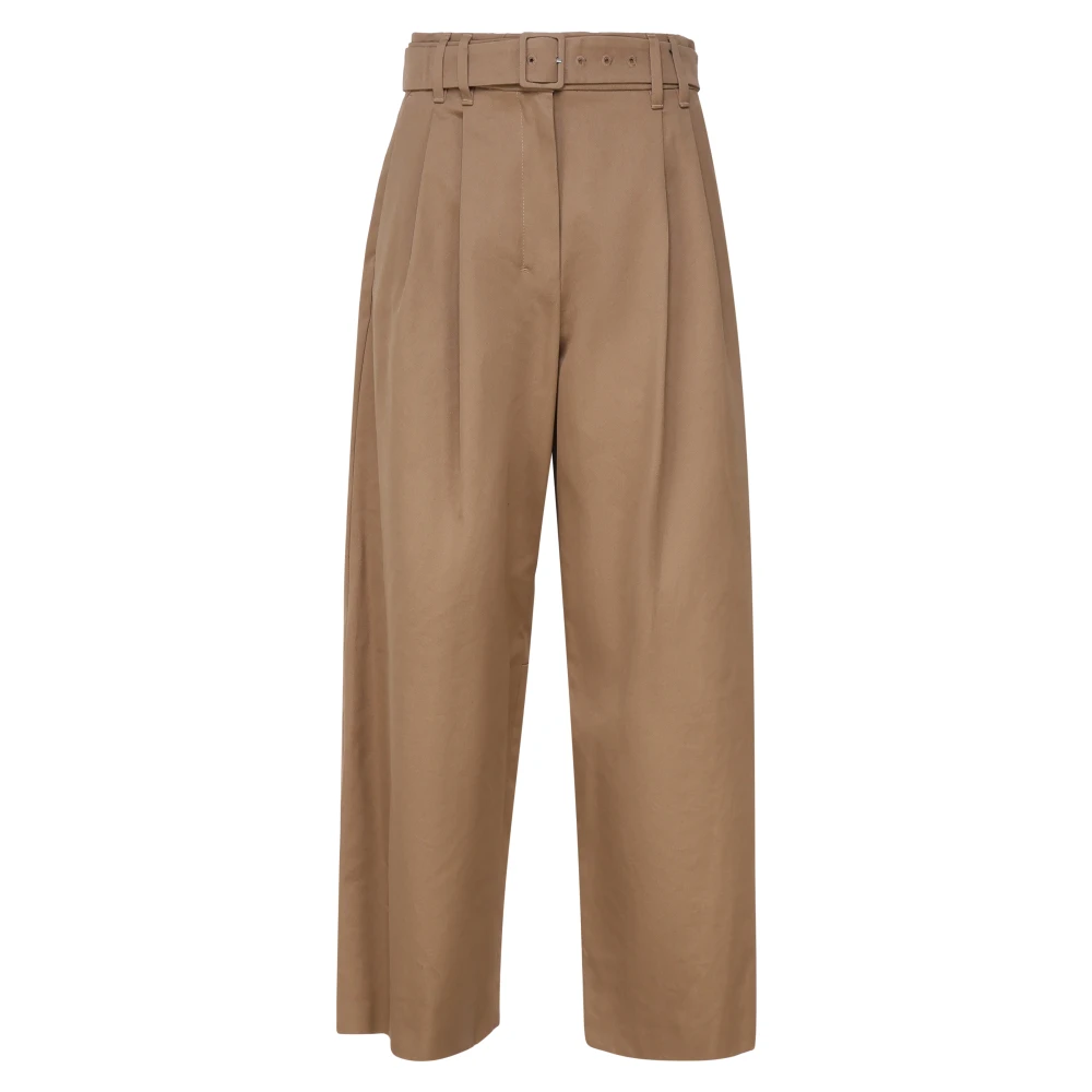 Max Mara Kameel Katoenen Hoge Taille Broek Brown Dames