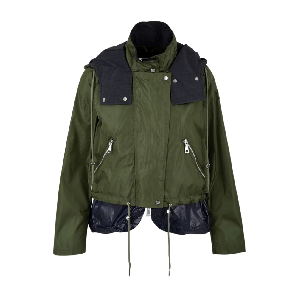 Add Women's Green Front Zipper Coat With Adjustable Waist