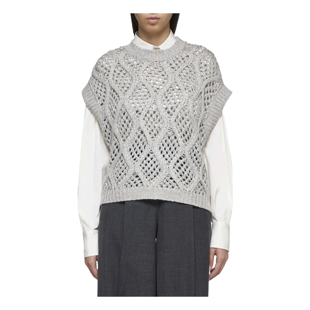 BRUNELLO CUCINELLI Paillet Kabelgebreide Kasjmiertrui Gray Dames
