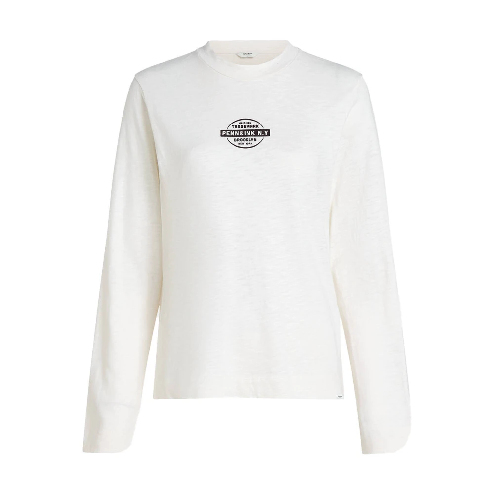 Penn&Ink N.Y Print Longsleeve Top Beige Dames