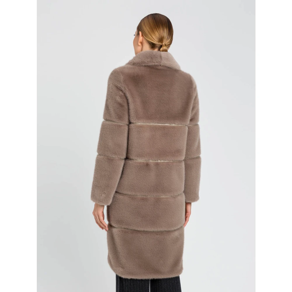 Twinset Imitatiebont Lange Jas Donker Taupe Gray Dames