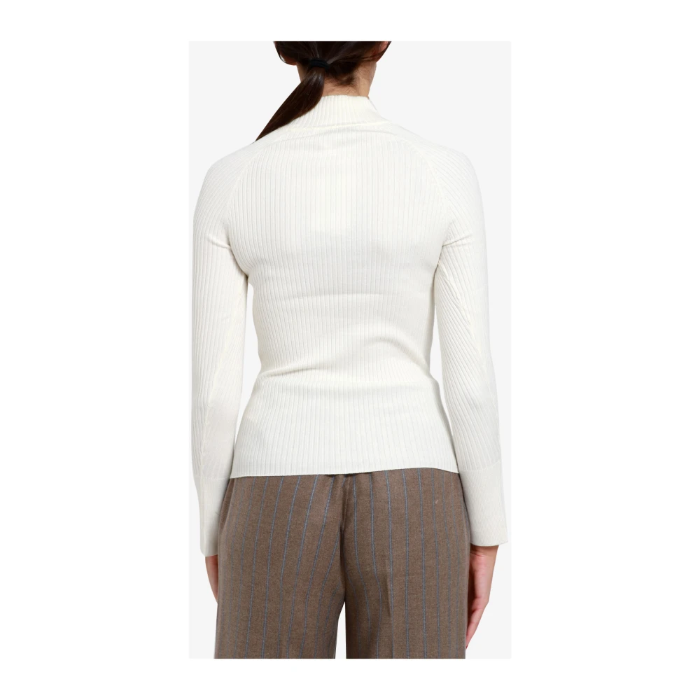 Kaos Ribgebreide Hoge Hals Trui Beige Dames