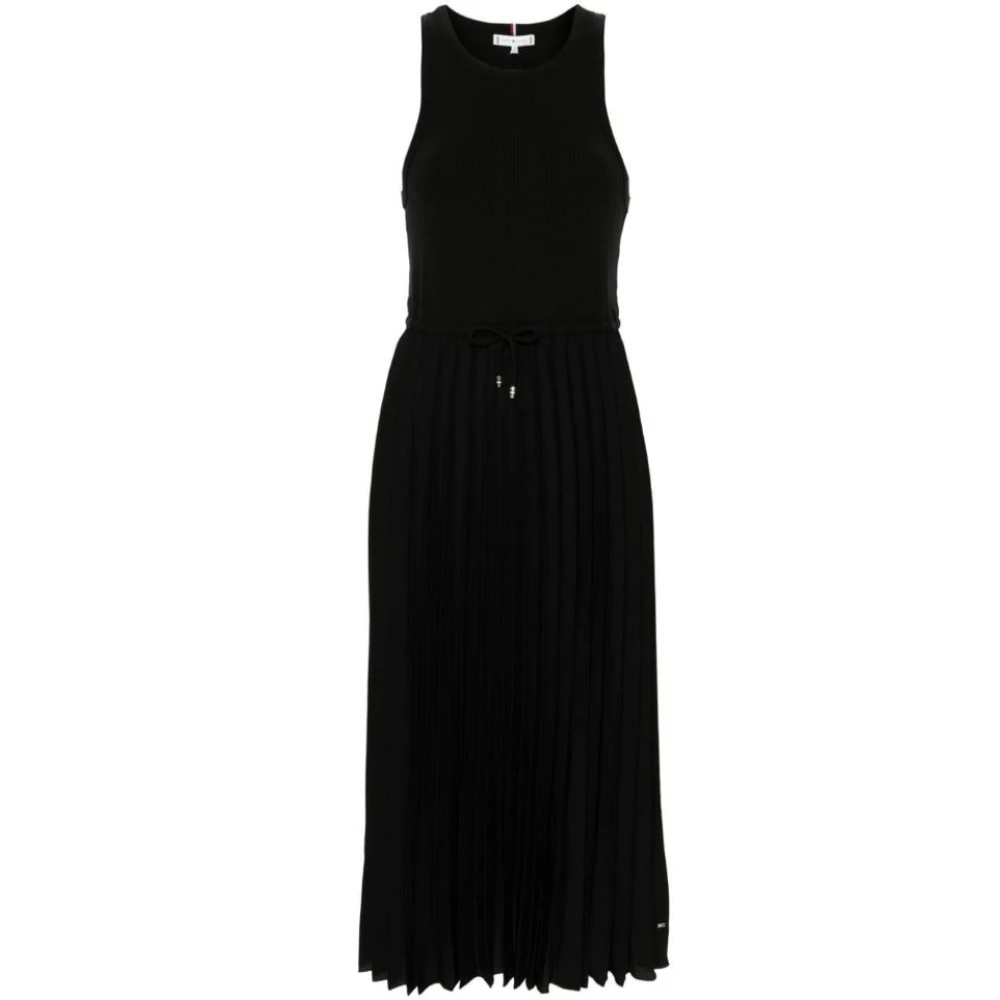 Tommy Hilfiger Donna Nero - Abito Midi A Costine Con Gonna Plissettata Senza Maniche - Dresses - L - Immagine 1