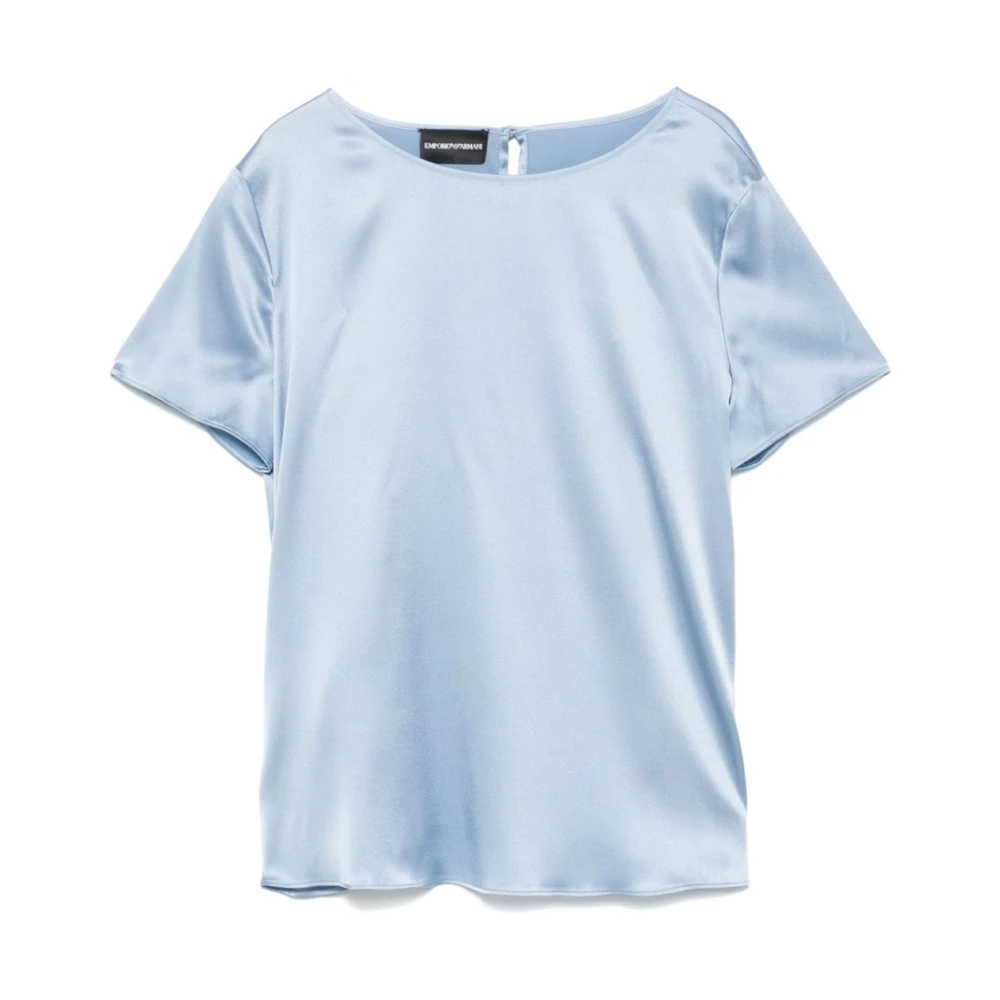 Emporio Armani Blauwe Zijden Satijnen Top met Knopen Blue Dames