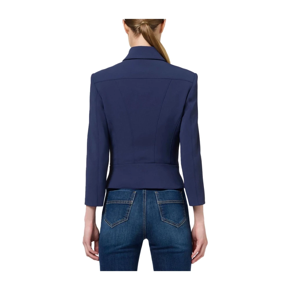 Elisabetta Franchi Stretch dubbele crêpe blazer jas Blue Dames