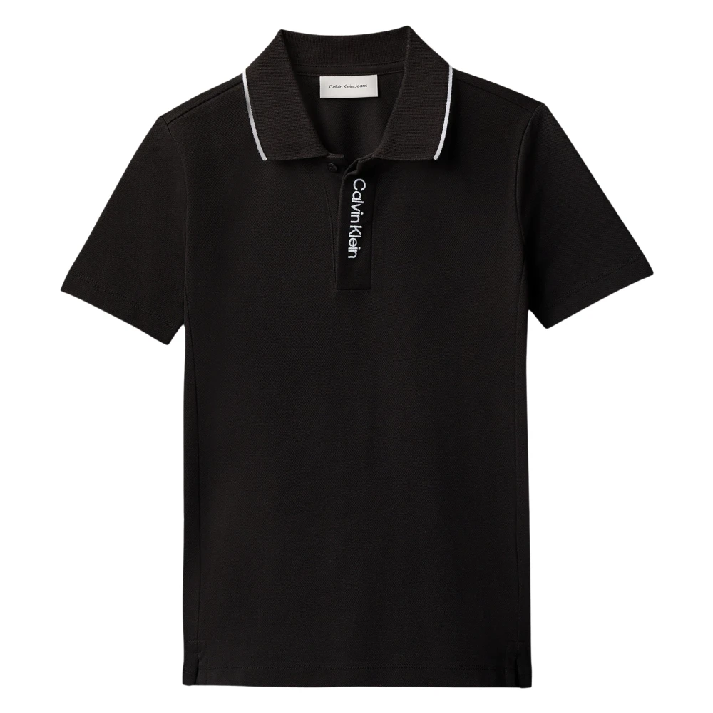Calvin Klein Black Kids Short Sleeve T-Shirts, Male, 6 Y, Micro Pique Solid Polo Shirt