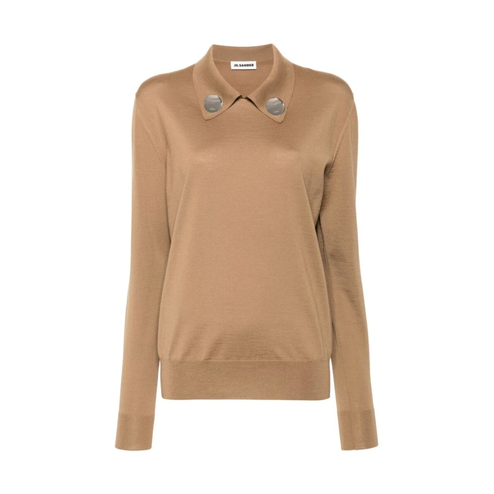 Jil Sander Bruine Wollen Gebreide Polosweater Beige Dames