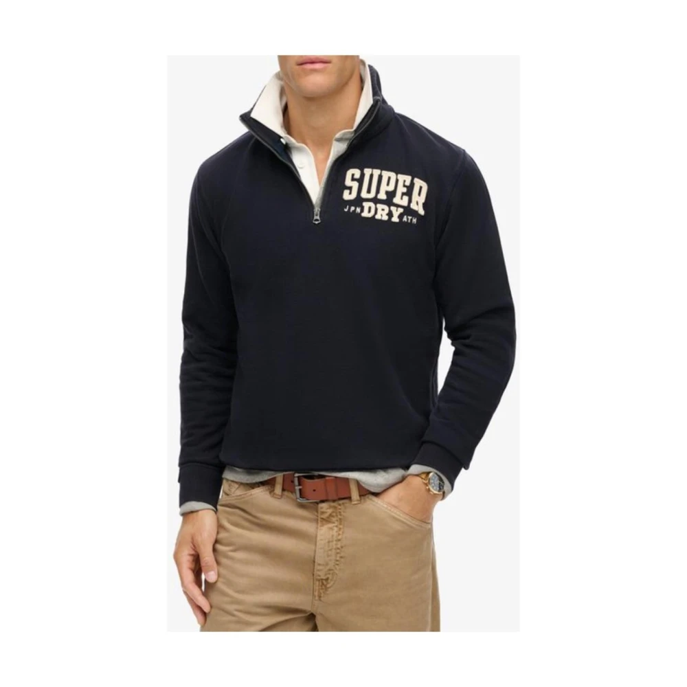 Superdry Men's Blue Printed Long Sleeve Cotton Sweatshirt - Zip-Throughs - M - Sweatshirts & Hoodies