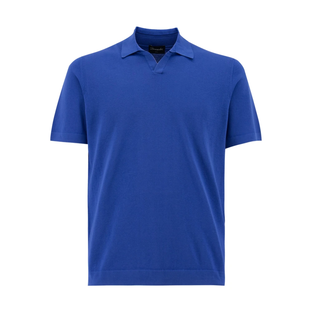 Drumohr Katoenen Polo Shirt Geribbelde Randen Regular Fit Blue Heren