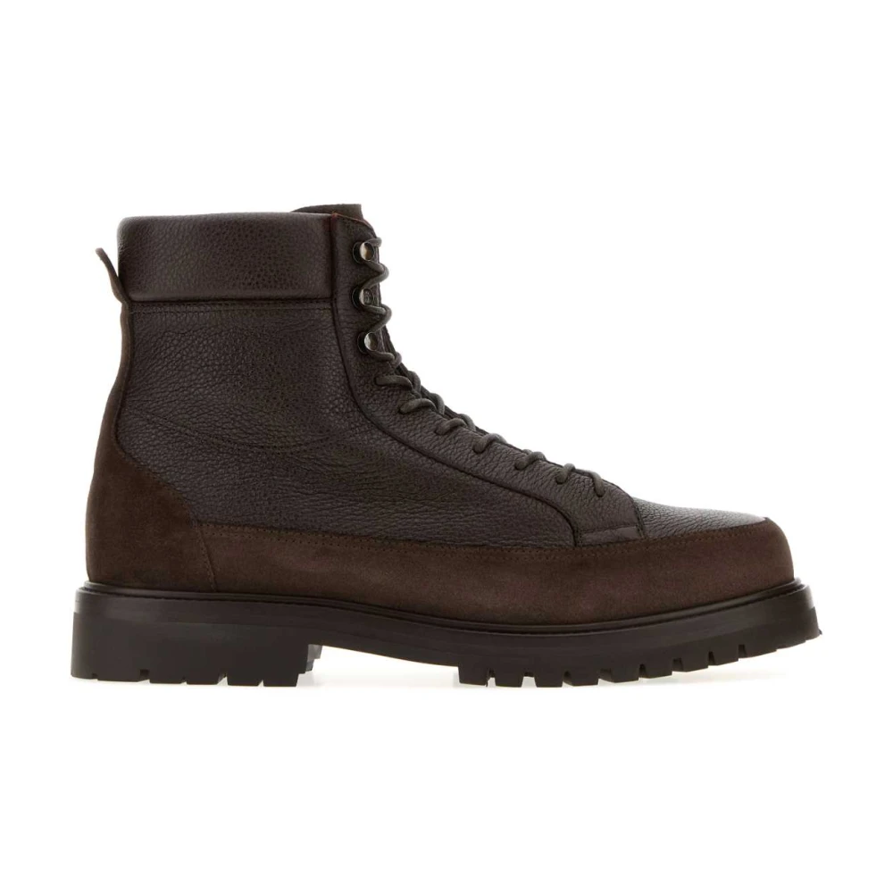 Brunello Cucinelli Brown Lace-Up Boots, Male, 8 1/2 Uk, Suede Ankle Boots