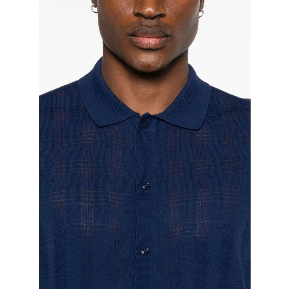 Lardini Navy Blue Geruit Patroon Polo Shirt Blue Heren