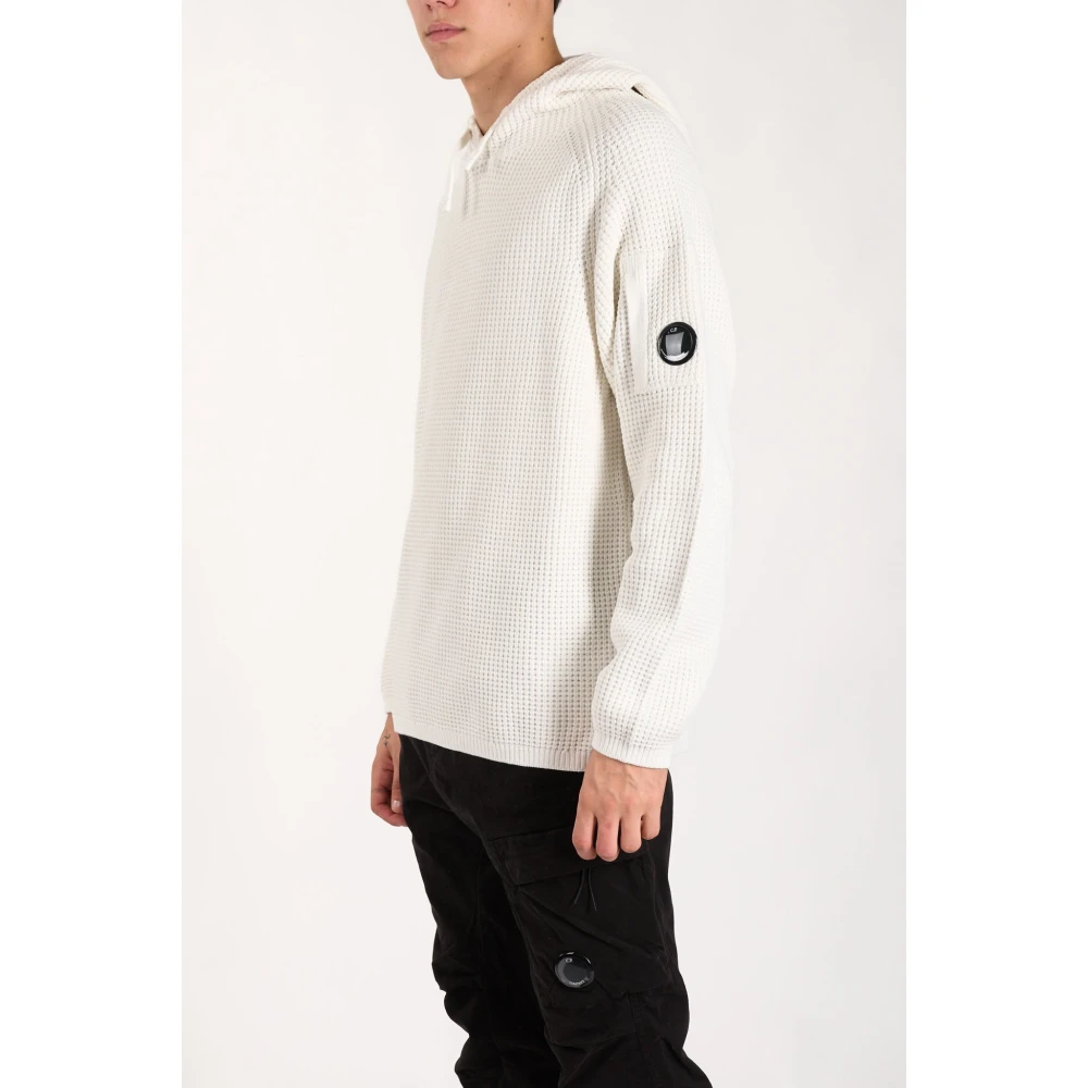 C.P. Company Velours hoodie met geribbelde details White Heren