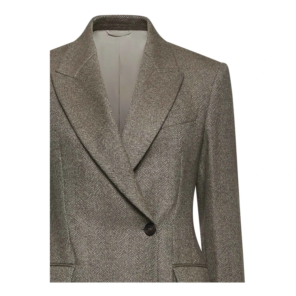 BRUNELLO CUCINELLI Bruin Visgraat Wollen Blazer Brown Dames