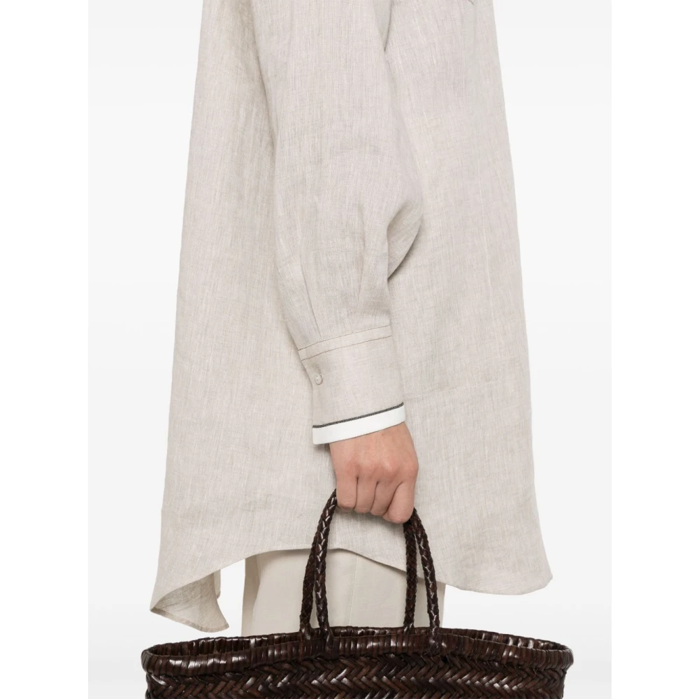 BRUNELLO CUCINELLI Beige Linnen Oversized Shirt met Monile Detail Beige Dames