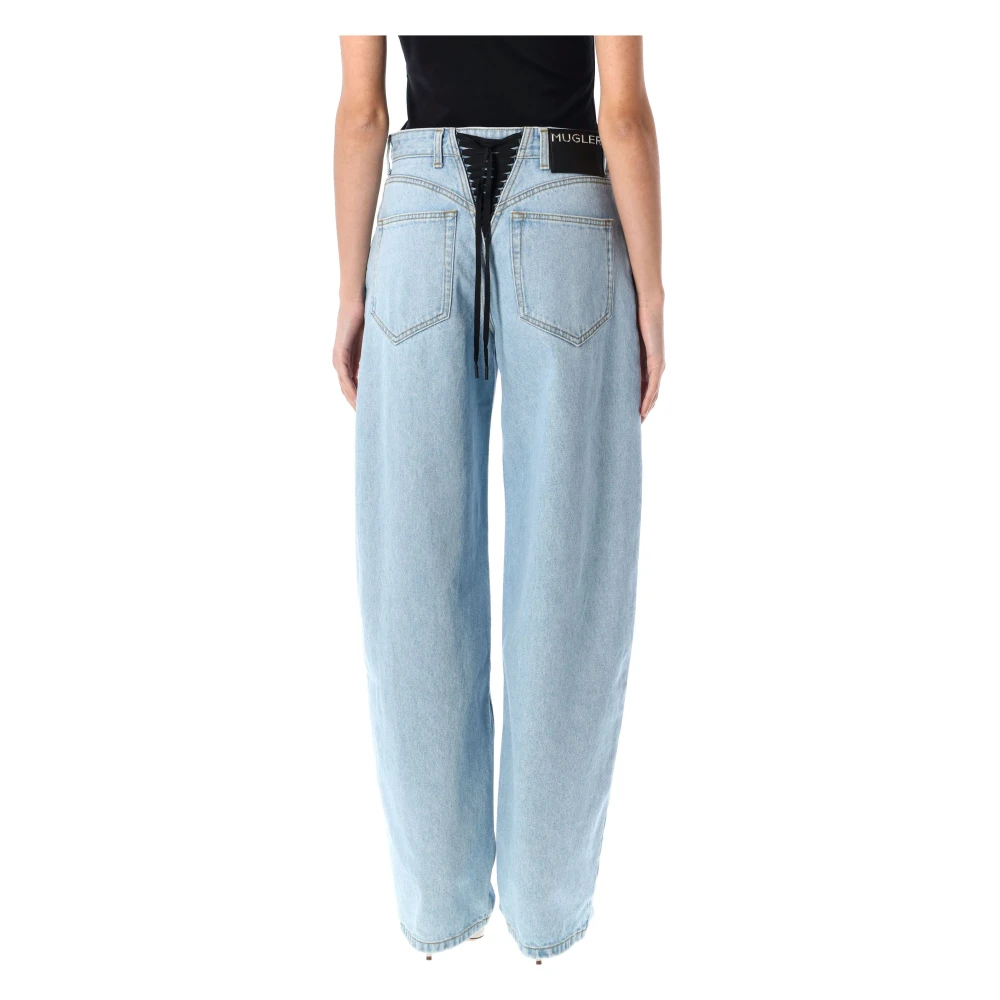 Mugler Blauwe Lace-Up Wide Leg Jeans Blue Dames