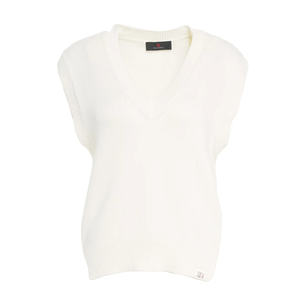 Peuterey Wit Gebreid Mouwloos V-Hals Vest White Dames