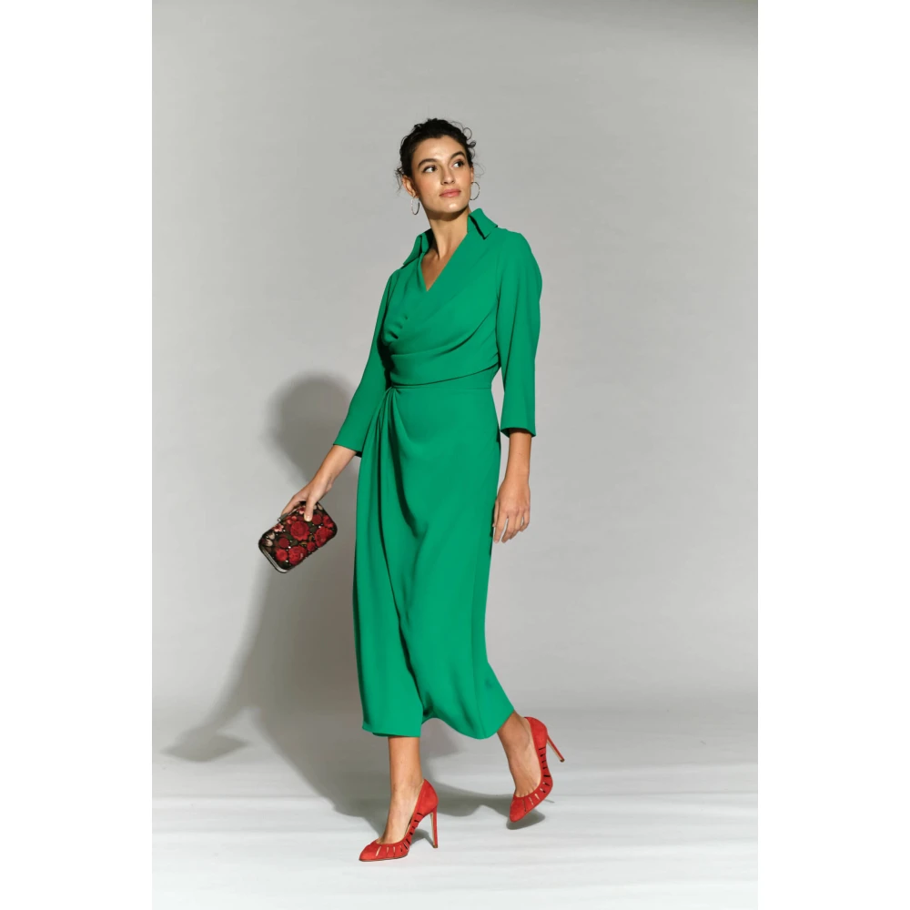 Moskada Groene Midi Jurk met Gekruiste Halslijn Green Dames