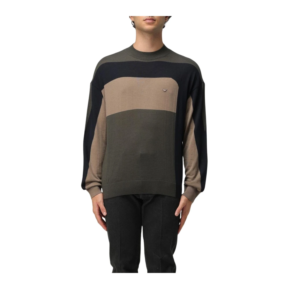 Emporio Armani Mannelijk Grijs Gestreept Gebreide Trui